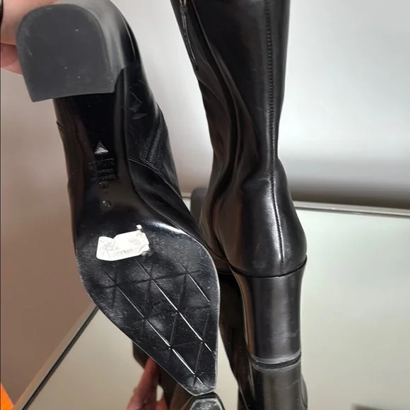 Schutz Black Leather Mid-Calf Pointed Toe Women's Boots - Picture 5 of 5